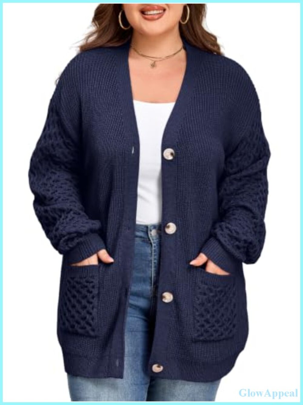 Plus Size Chunky Knit Cardigan Sweater Long Sleeve Open Front Womens 1X-5X